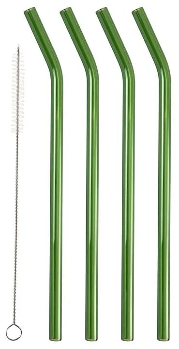 Üveg szívószál készlet tisztítókefével, 4 db-os – Lyngby Glas