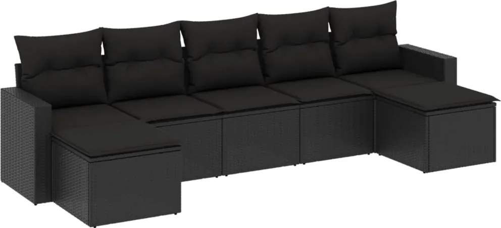 vidaXL 7 részes fekete polyrattan kerti ülőgarnitúra párnával