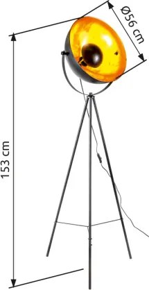 Globo 45150145 Állólámpa, fém fekete, fém arany színű matt, lábpedálos kapcsoló a kábelen, forgatható/dönthető, ø: 560mm, M: 1530mm, 1x E27 40W 230V izzó nélkül