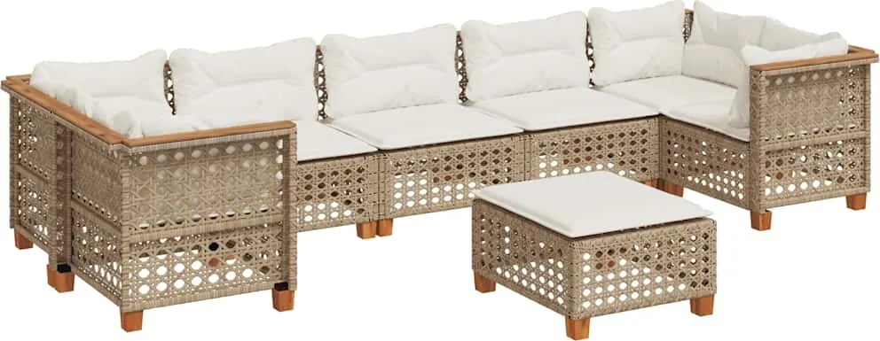 vidaXL 8 részes bézs polyrattan kerti ülőgarnitúra párnával