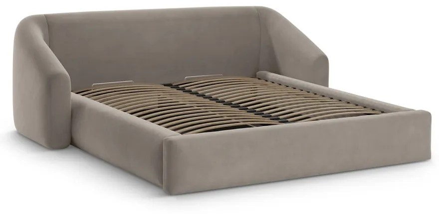 Világosbarna kárpitozott ágyneműtartós franciaágy ágyráccsal 180x200 cm Campi – Cosmopolitan Design