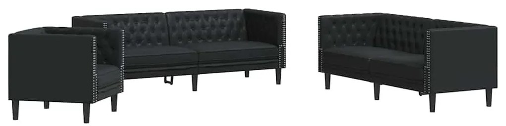 Kanapé Szett 3 pcs Fekete 194 x 74.5 x 70.5 cm Műbőr