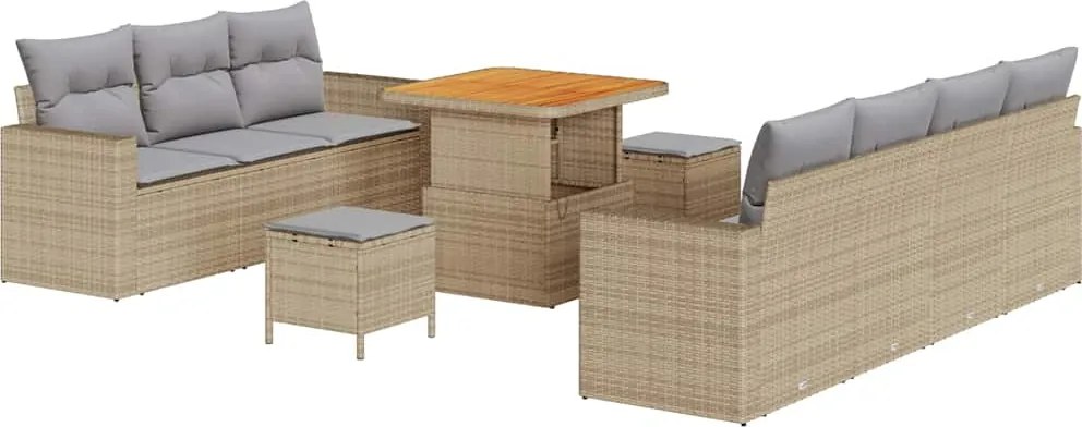 vidaXL Kerti Kanapé Szett 10 pcs Bézs polirattan