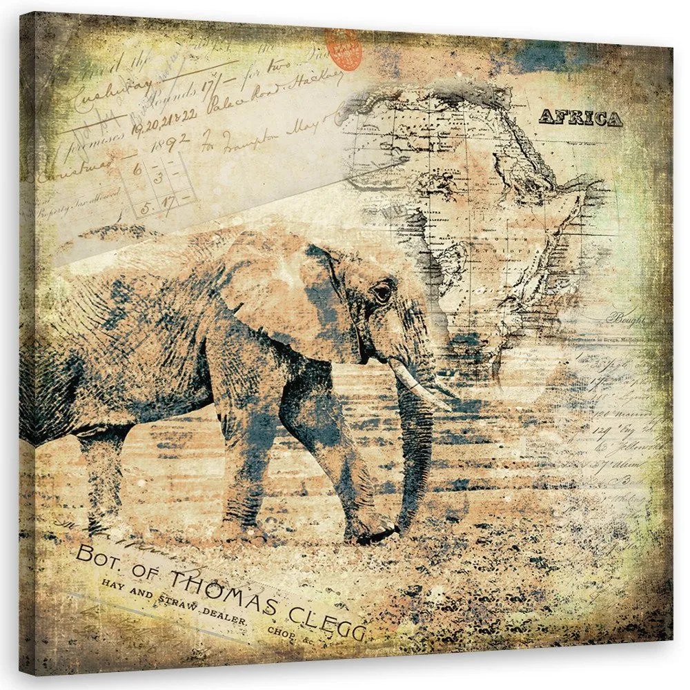 Gario Vászonkép Elefánt és Afrika régi térképe - Andrea Haase Méret: 60 x 60 cm