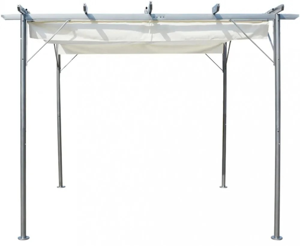 fehér-krémszínű acélpergola behúzható tetővel 3 x 3 m