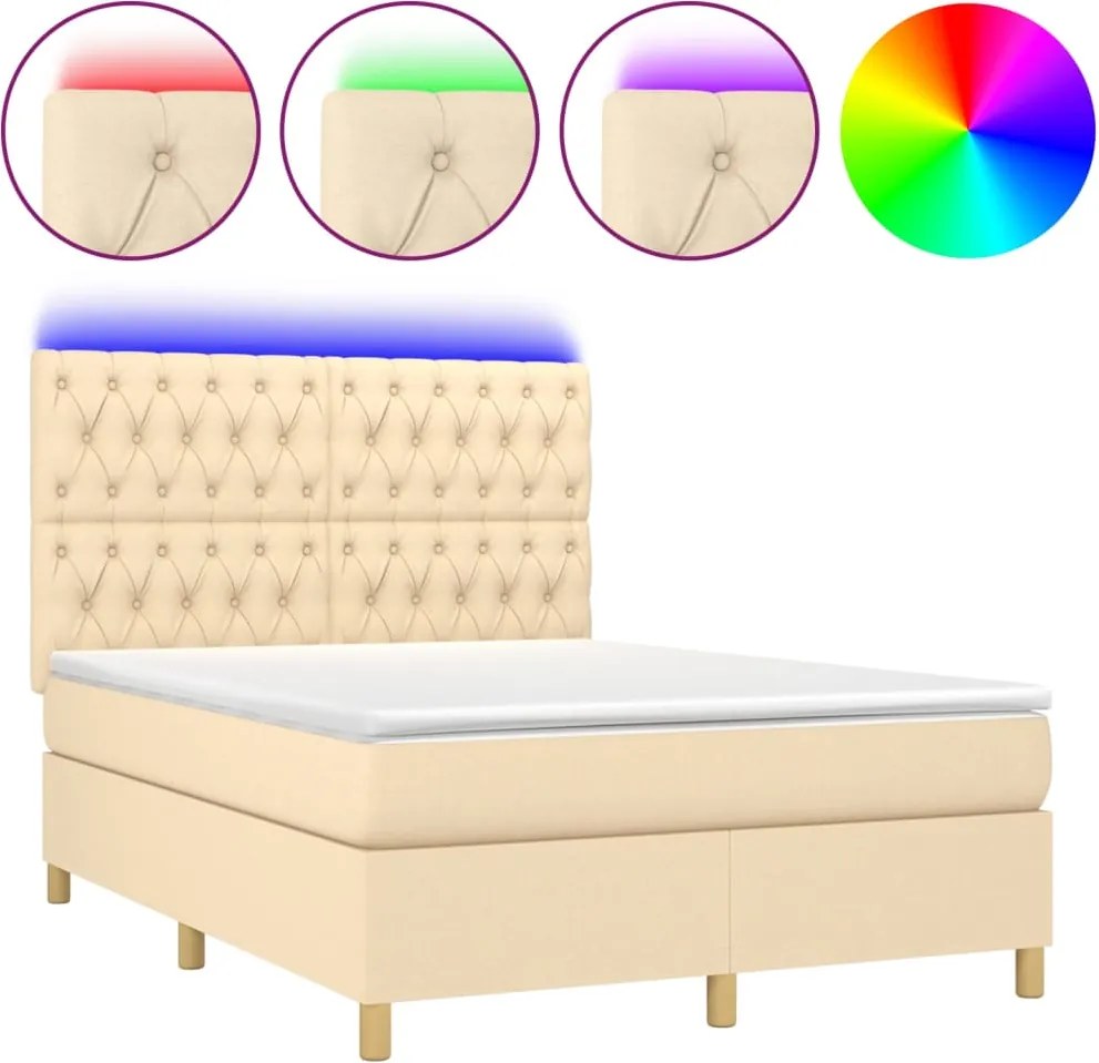vidaXL krémszínű szövet rugós és LED-es ágy matraccal 140x200 cm