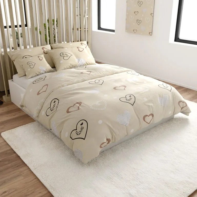 Pamut ágynemű DEAMON POLY bézs Ágyneműhuzat mérete: 2 db 70 x 90 cm | 200 x 220 cm