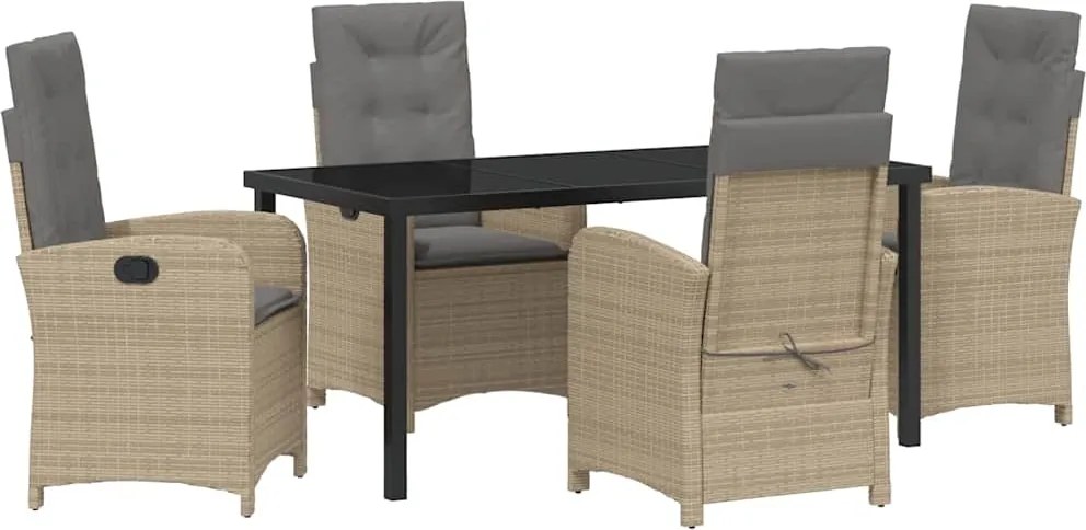 vidaXL Kert étkező szett párnával 5 pcs Bézs polirattan