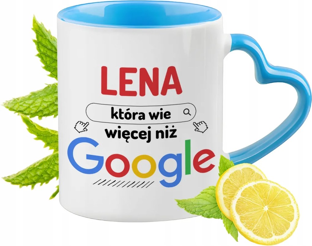 Lena Kék Bögre Szív Alakú Füllel Ajándék Nyomtatott