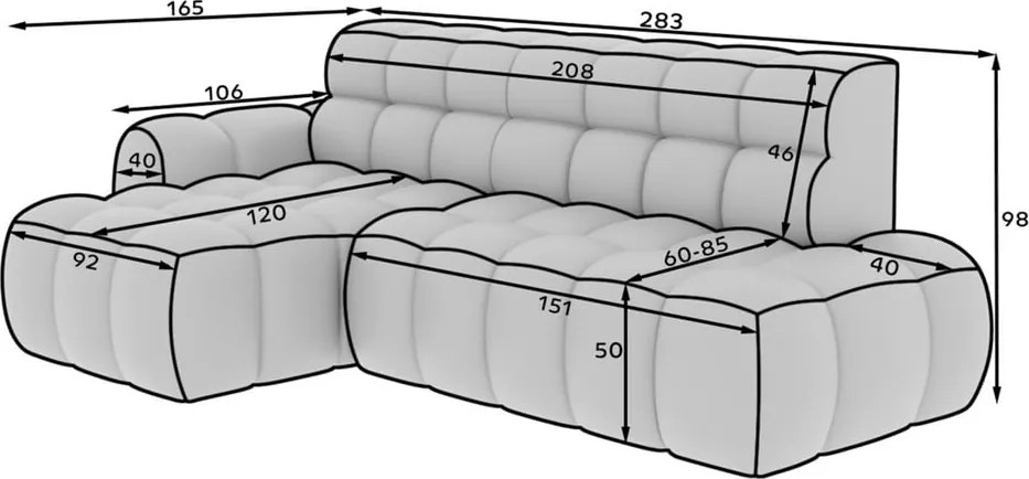 Szürke kinyitható sarokkanapé (bal oldali-heverő résszel) Ceedro – ELTAP