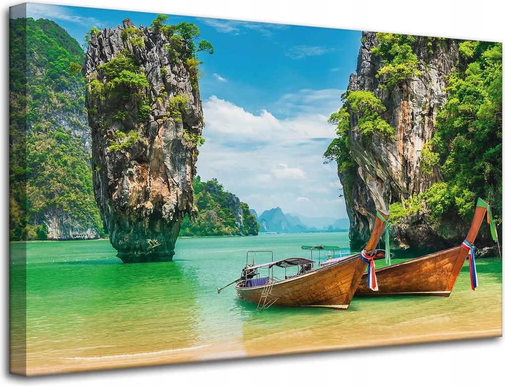 Vászonkép Csónakok a parton Víz Tájkép 80x50 cm