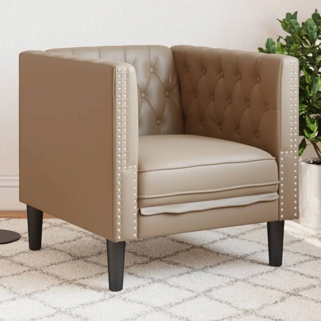 kávészínű műbőr Chesterfield kanapéfotel