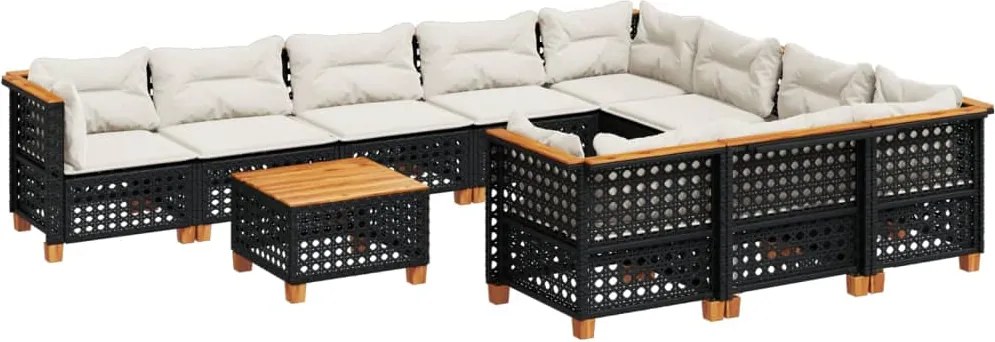 vidaXL 11 részes fekete polyrattan kerti ülőgarnitúra párnákkal