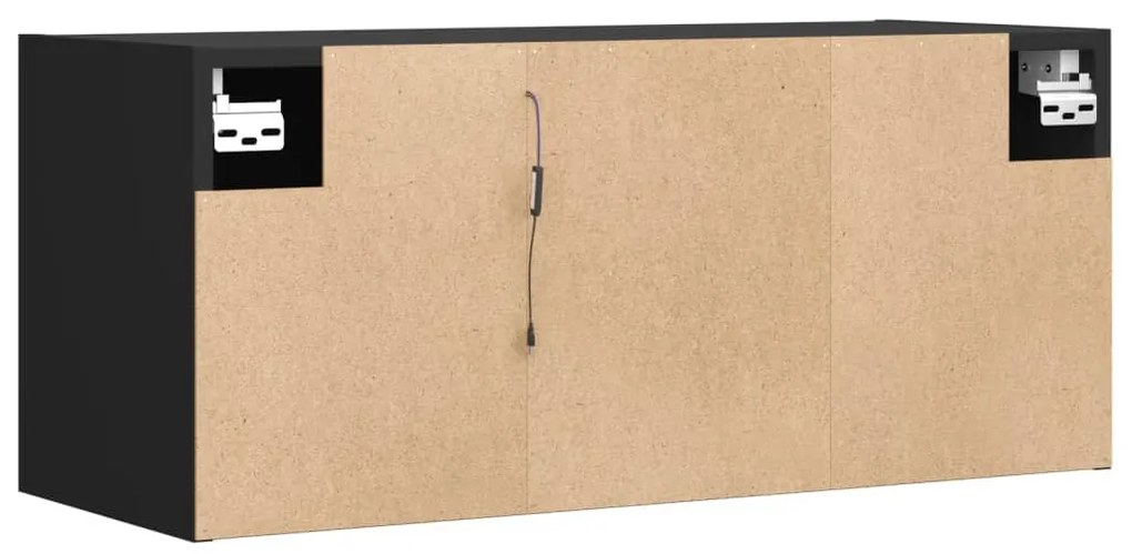 fekete fali TV-szekrény LED-világítással 80x31x35 cm