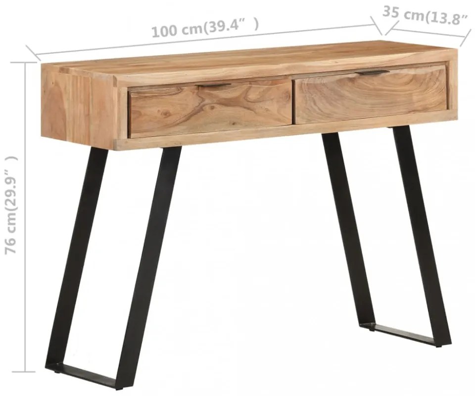 természetes szélű tömör akácfa tálalóasztal 100 x 35 x 76 cm