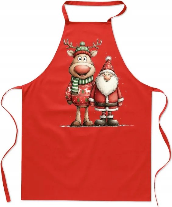 Konyhai kötény Karácsonyi Mikulás Nagy rénszarvas és Mikulás