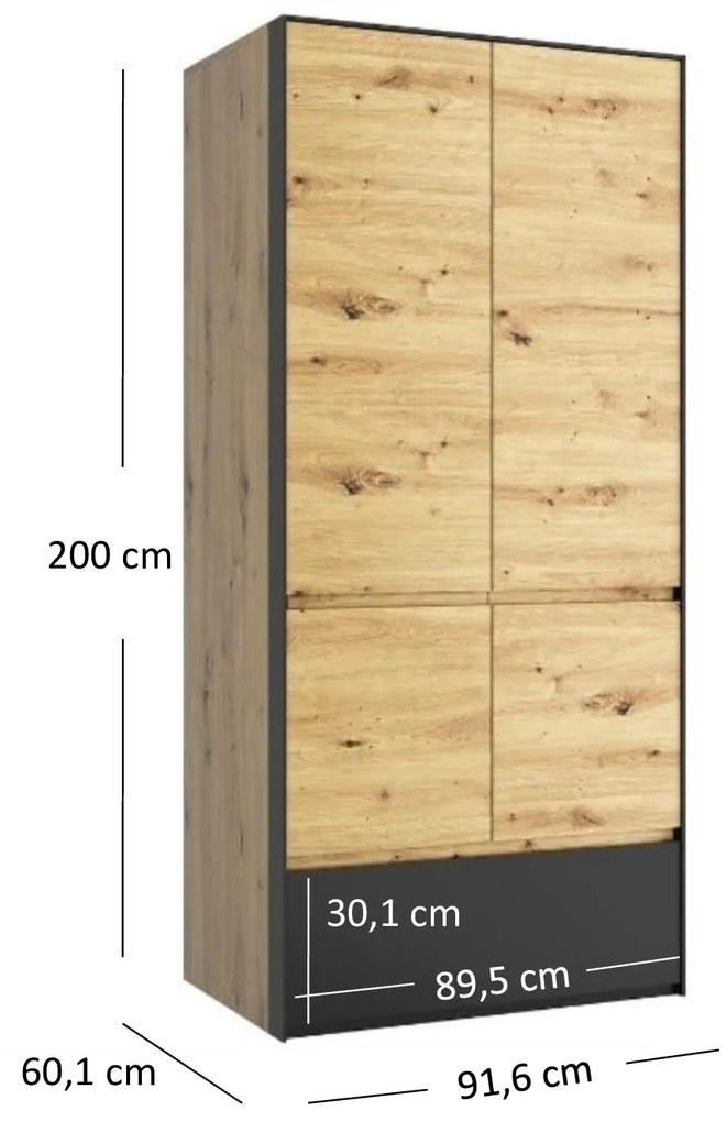 Ruhásszekrény Bobbie (artisan tölgy + fekete). 1052775
