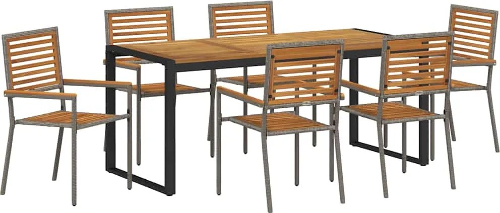 vidaXL Kert étkező szett 7 pcs Szürke és Barna polirattan