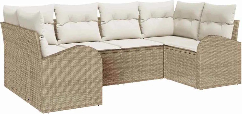 vidaXL Kerti Kanapé Szett párnával 6 pcs Beige és Fehér polirattan