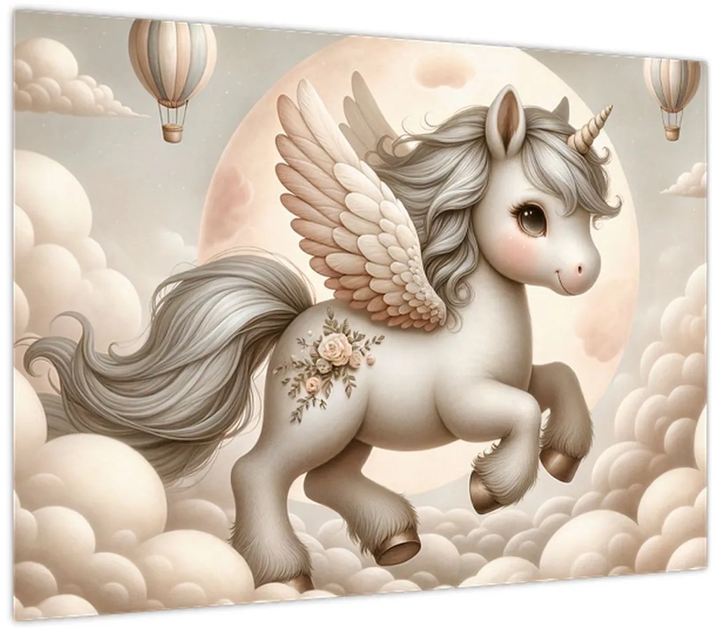 Üveg kép - Egyszarvú a felhőkben (70x50 cm)