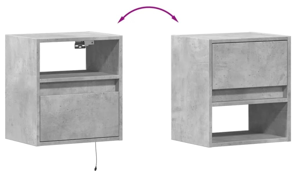 2 db betonszürke fali TV-szekrény LED-del 41 x 31 x 45 cm