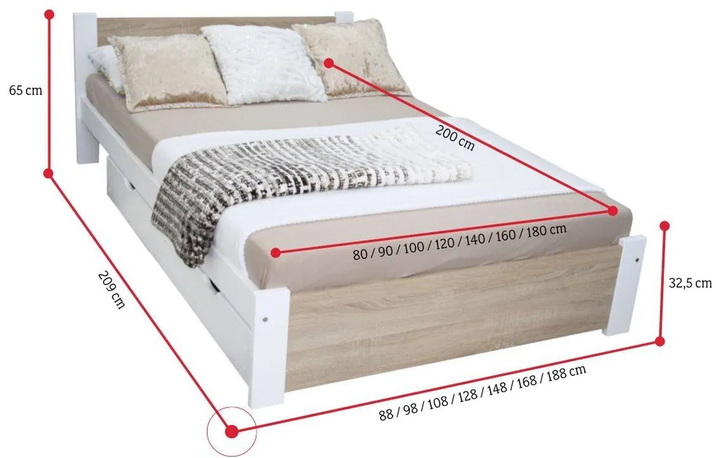 LAPIS ágy + matrac + ágyrács AJÁNDÉK, 180x200, sonoma