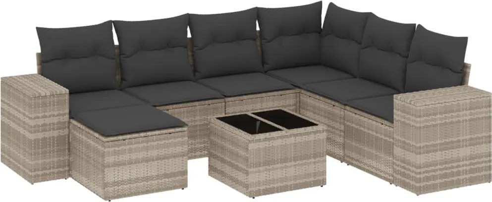 vidaXL 8 részes világosszürke polyrattan kerti ülőgarnitúra párnával
