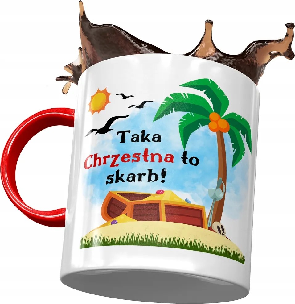 Piros Bögre Keresztanyának Születésnapra Ajándék Nyomtatott Fotóval