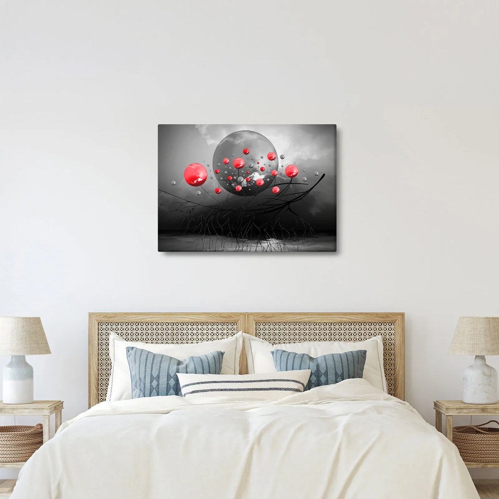 Piros absztrakt gömbök képe (70x50 cm)