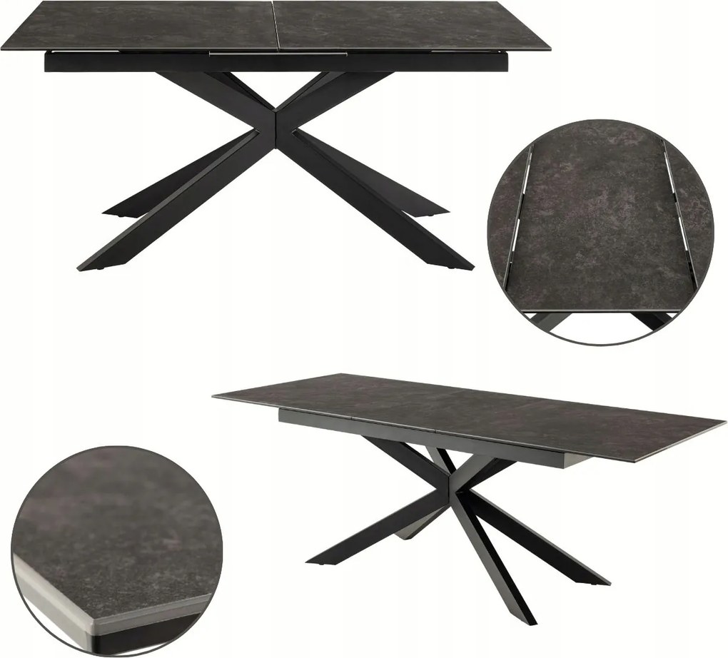 Összecsukható Étkezőasztal fekete 210/168x90 cm 8 személyes Kerámia Széles