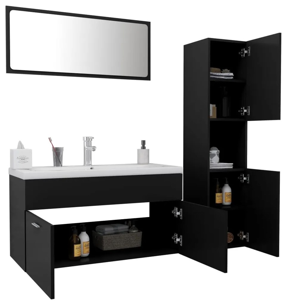 Fekete szerelt fa fürdőszobai bútorszett