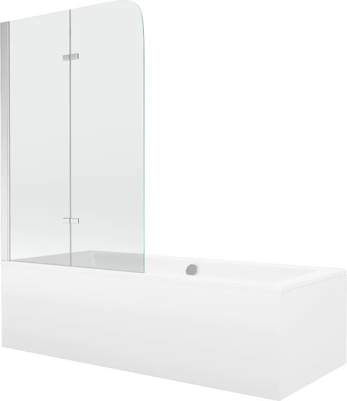 Mexen Cube 180 x 80 cm-es, burkolattal és 2 szárnyú, 100 cm-es paravánnal ellátott téglalap alakú kád, átlátszó,