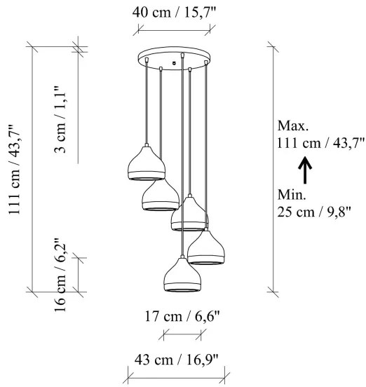 Zsinóros csillár YILDO 5xE27/40W/230V fekete/arany