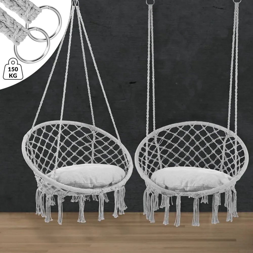 BOHO függőszék párnával, Ø61cm, világosszürke Detex