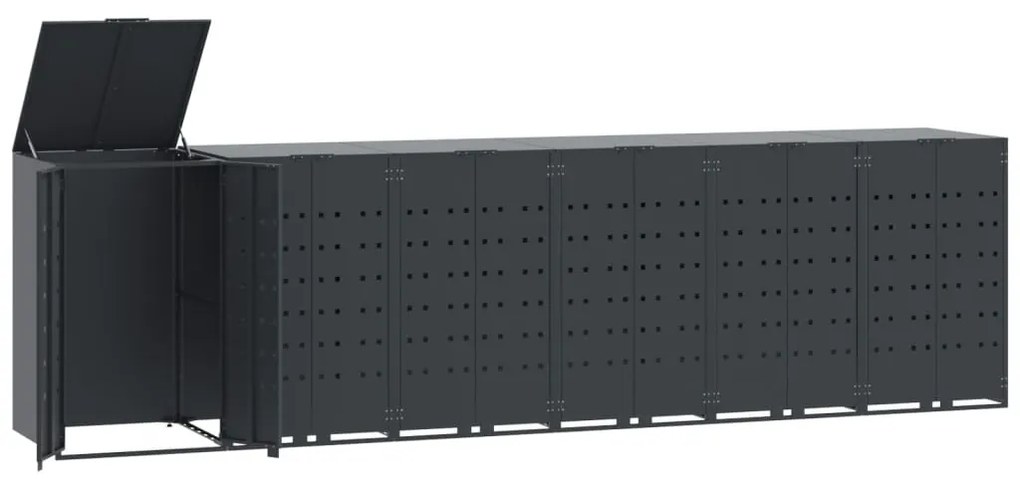 antracit acél kerekes tároló 6 szemeteskukához 414x79x117 cm