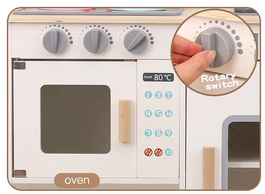 Gyerekeknek készült fa konyha kiegészítőkkel Montessori Baby Mix fehér