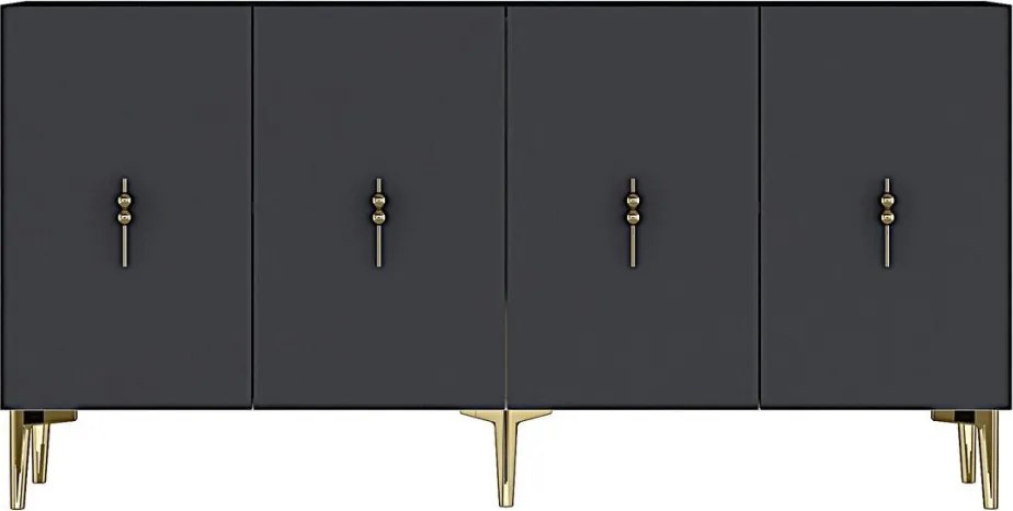 Komód, antracit-arany, 125 cm