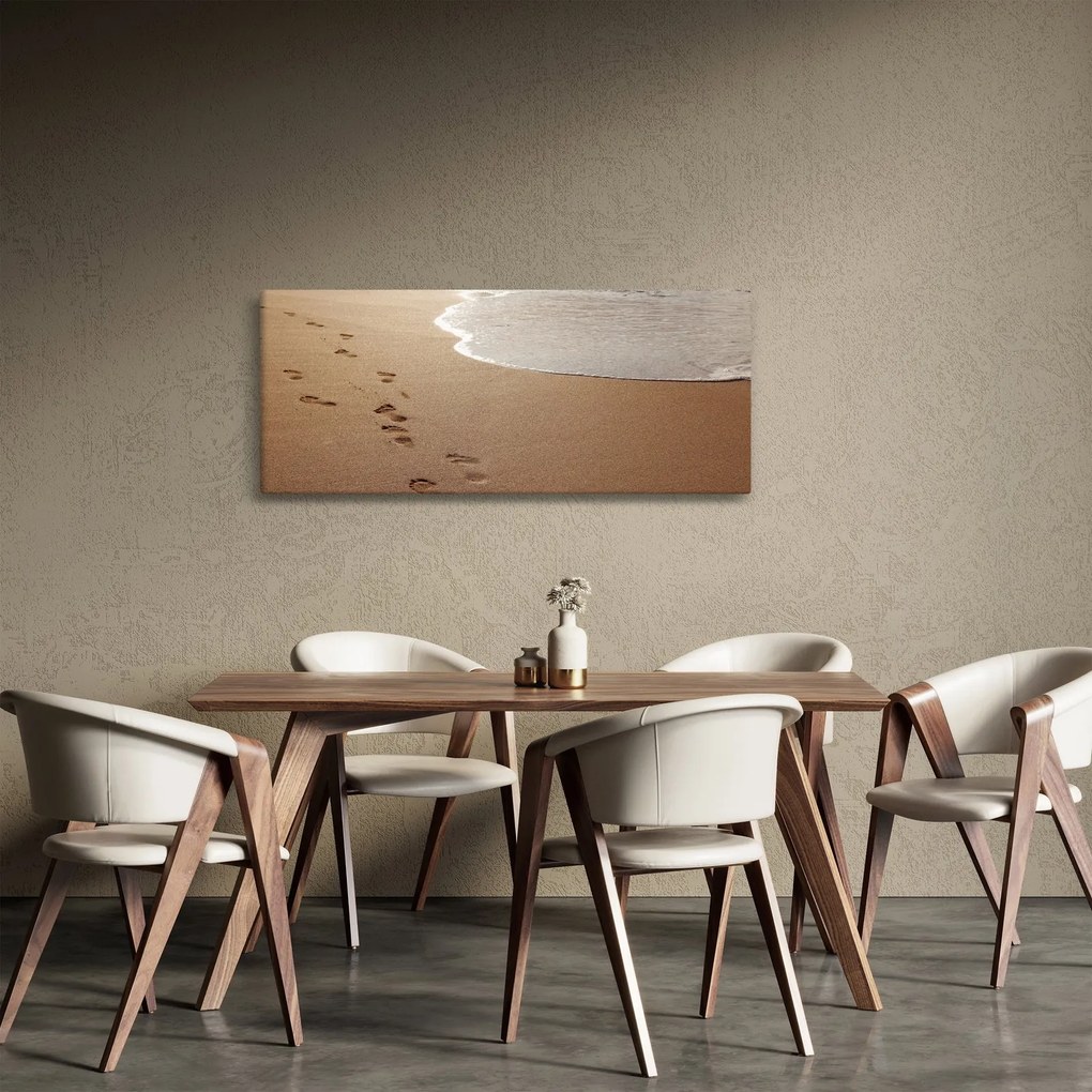 Kép - nyomok a homokban és a tenger (120x50 cm)