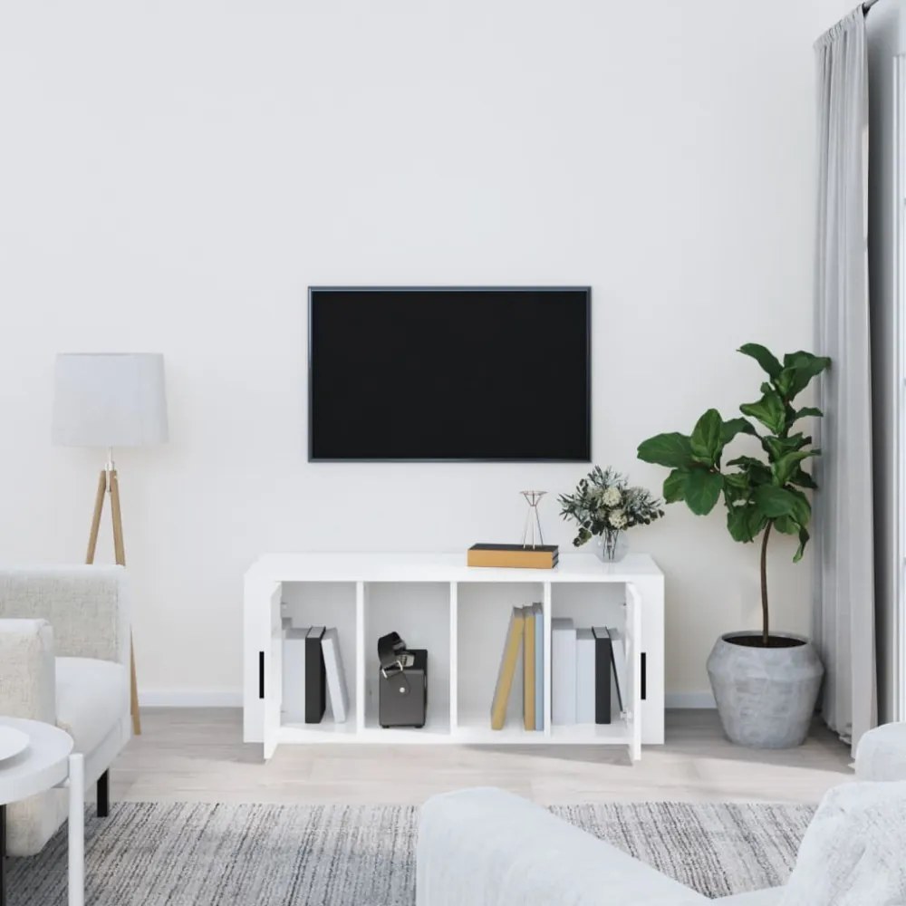 fehér magasfényű szerelt fa TV-szekrény 100x35x40 cm
