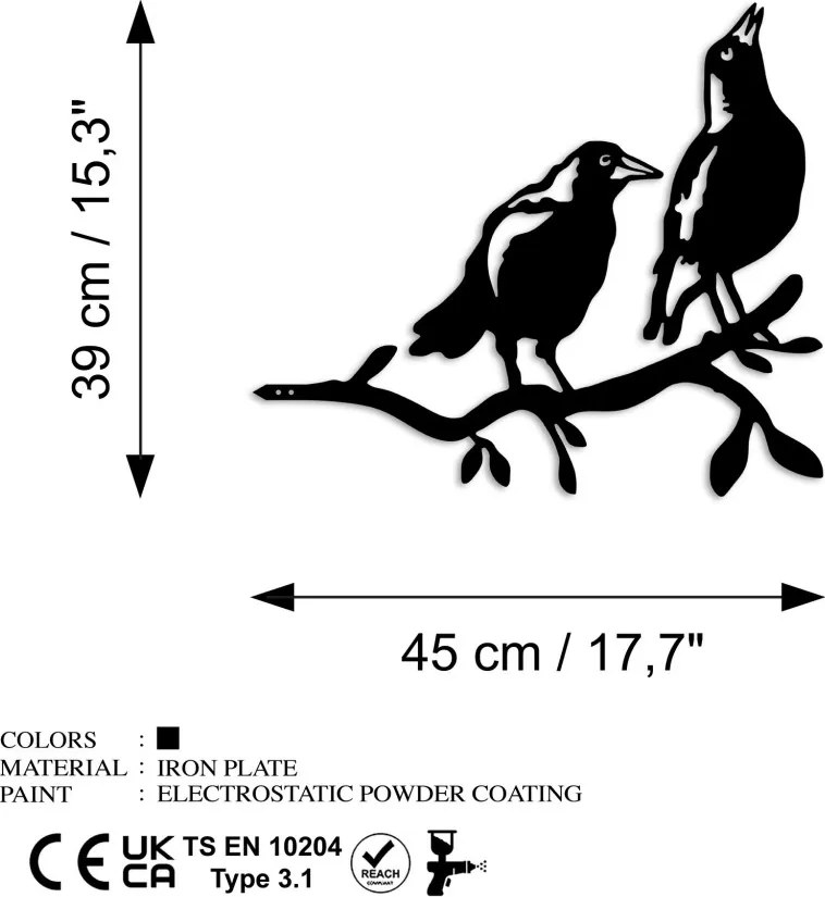 Bird fém kerti dísztárgy, fekete, 45×39 cm