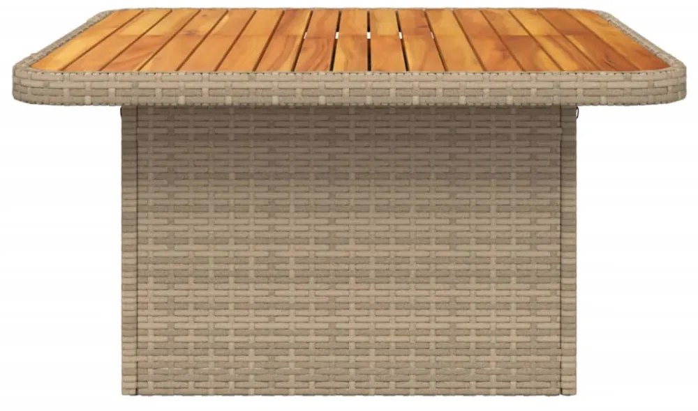 bézs polyrattan és akácfa kerti asztal 80 x 80 x 71 cm