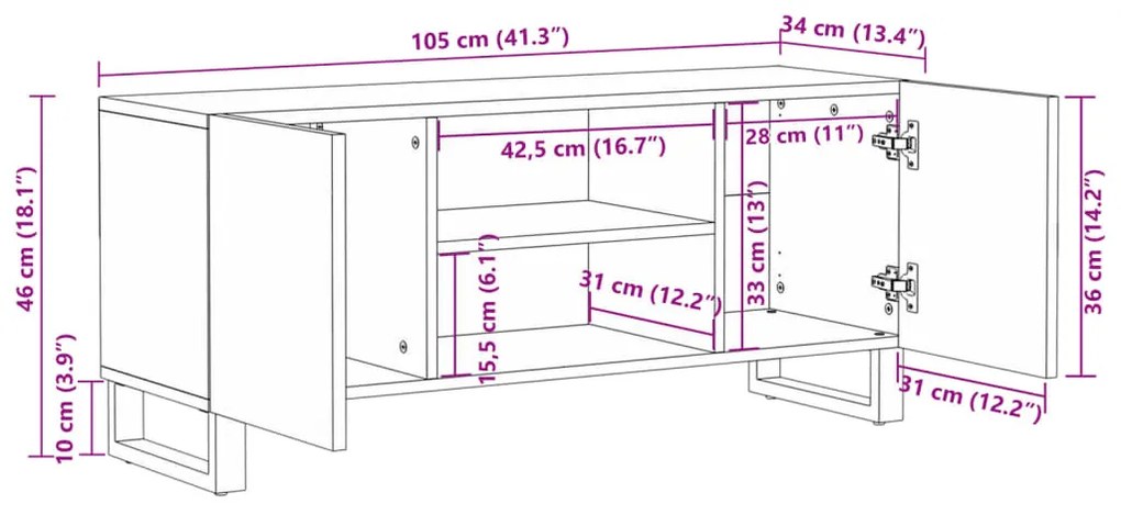 tömör akácfa TV-szekrény 105 x 34 x 46 cm