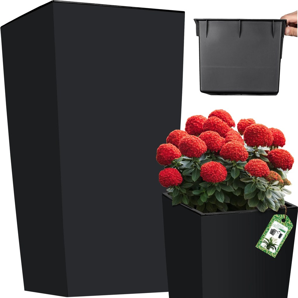 Virágtartó Kerti Virágtartó Antracit Matt Virágágyás Teraszra Magas 32,5CM Betét