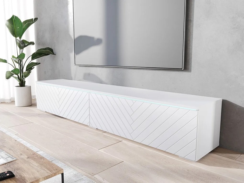 TV szekrény Dlana 180 MDF (fehér + fehér halcsont) (fehér LED világítás). 1106212