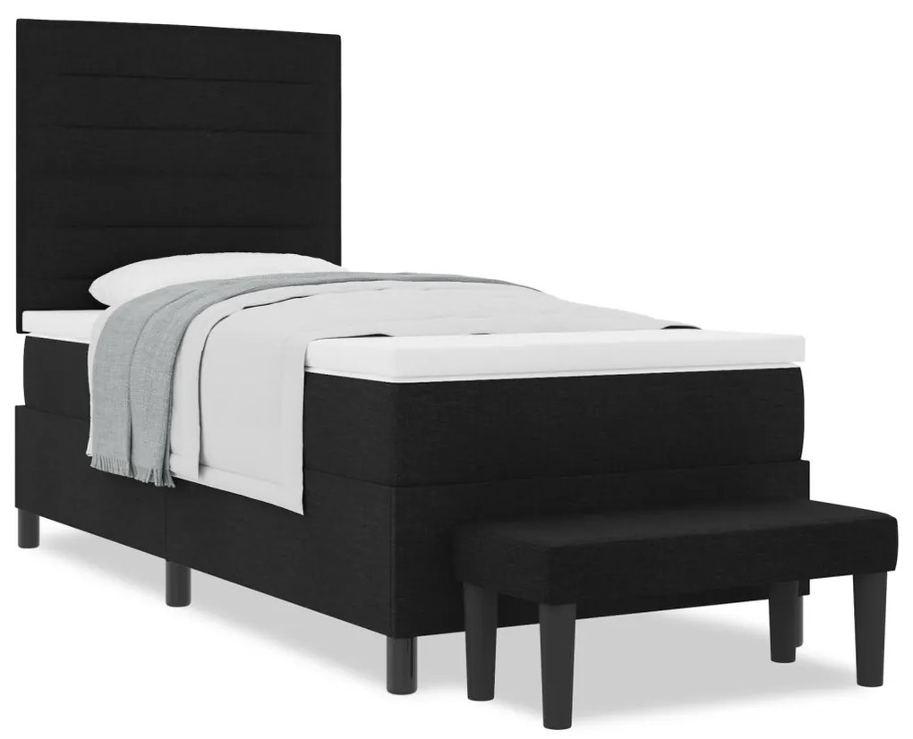 Box Spring Ágy Matraccal és Padlóval Fekete 100x200 cm Szövet
