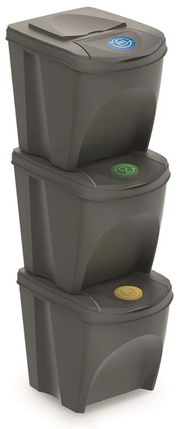 Szürke gyűjtemény szelektált hulladékhoz II, 3 x 25 l, szürke
