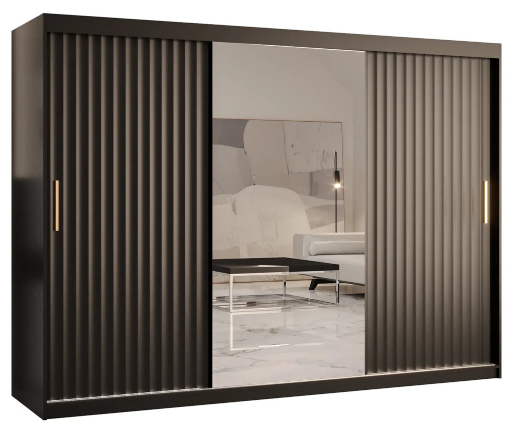 Ruhásszekrény tükörrel 250 cm Riana Wa 2 250 (fekete) . 1063503