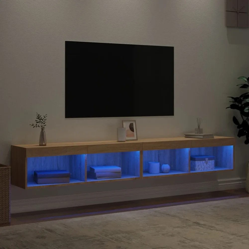 2 db sonoma tölgy színű TV-szekrény LED-ekkel 100x30x30 cm