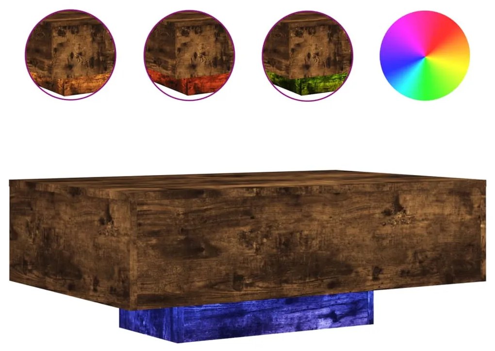 Füstös tölgy színű dohányzóasztal LED-lámpákkal 85 x 55 x 31 cm