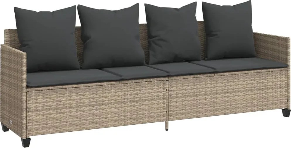 vidaXL világosszürke polyrattan napozóágy párnával